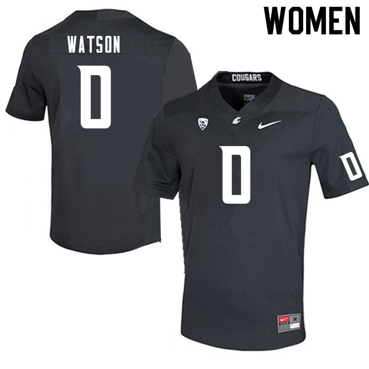 Women #0 Jaylen Watson Washington State Cougars College Football Jerseys Sale-Charcoal - Click Image to Close